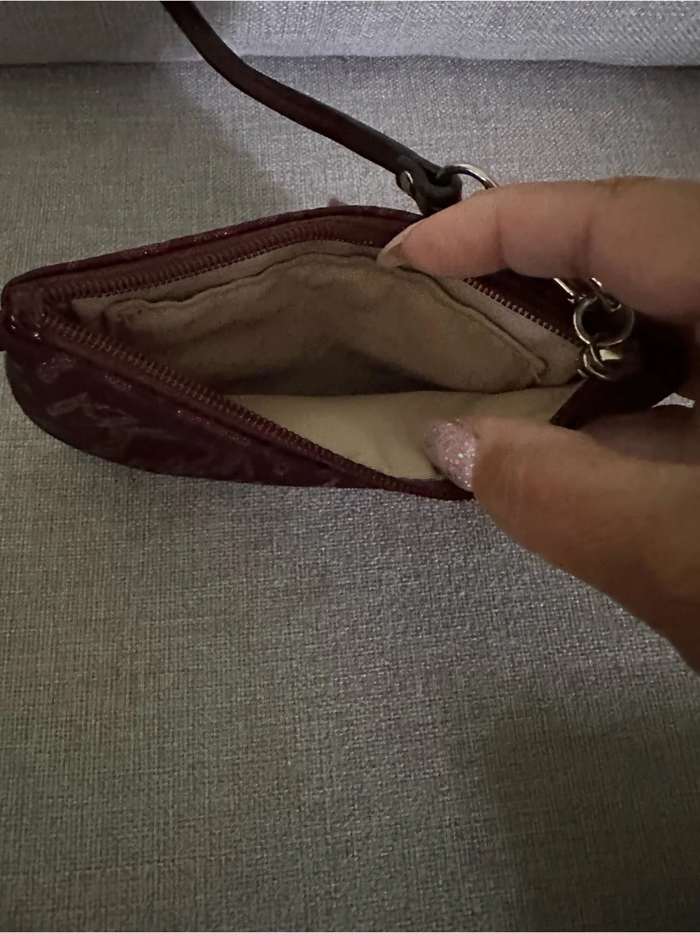 Coach Burgundy Heart Patch Wristlet